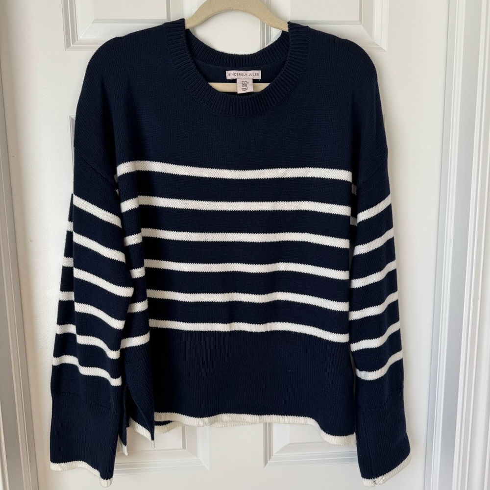 Sincerely‎ Jules Striped Crew Neck Sweater - Blue w/ White - XL - NWOT